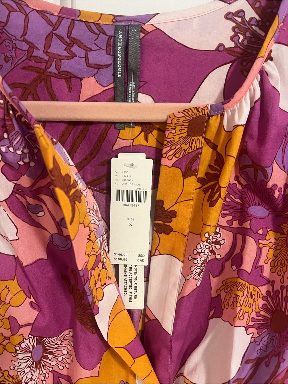 Anthropologie Somerset mini , Pink & Yellow Floral V-Neck Tiered Dress- NWT - Picture 3 of 5
